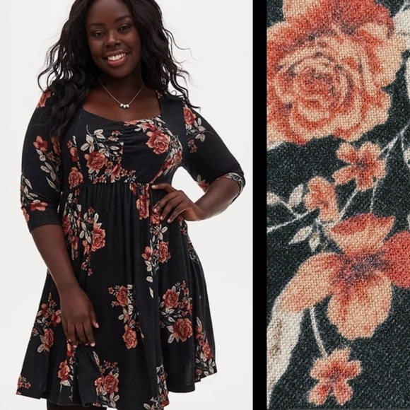 torrid Dresses & Skirts - Torrid Black Floral Super Soft Plush Skater Dress, Size 3 3X 22 24 plus size
